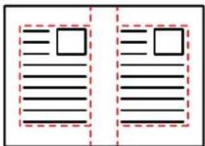 Two document layout diagrams with placeholder text boxes and dashed border lines.