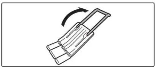 Diagram of a mechanical device with a curved arrow indicating rotation (no text or symbols)