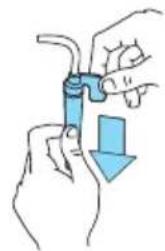 Illustration of hands holding a blue tool with a downward arrow (no text or symbols)