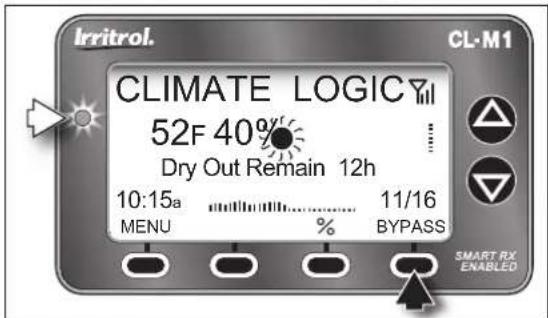 Irritrol. CLIMATE LOGICY 52F 40% Dry Out Remain 12h 10:15a MENU % 11/16 BYPASS SMART RX ENABLED CL-M1