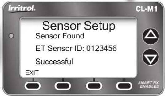 Irritrol. Sensor Setup Sensor Found ET Sensor ID: 0123456 Successful EXIT CL-M1 SMART RX ENABLED