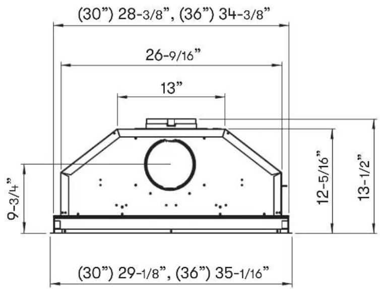 (30") 28-3/8", (36") 34-3/8" 26-9/16" 13" 9-3/4" 12-5/16" 13-1/2" (30") 29-1/8", (36") 35-1/16"