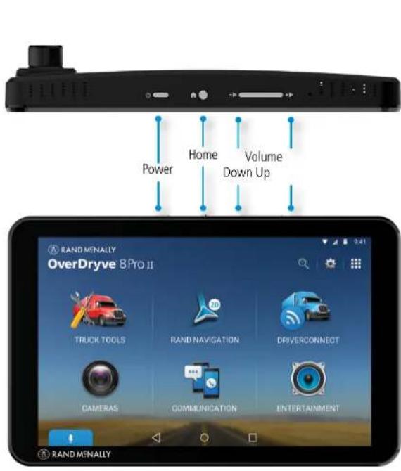 Power Home Volume Down Up RAND MENALLY OverDryve® 8Pro II TRUCK TOOLS RAND NAVIGATION DRIVERCONNECT CAMERAS COMMUNICATION ENTERTAINMENT RAND MENALLY