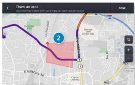 Draw an area Log to the map to start, when you're ready, log 'box' to close the area DONE Exchange Farm Litchford Rd 2 Triangle Your Center Mall E Millbrook Rd Capital Crossing 1 2