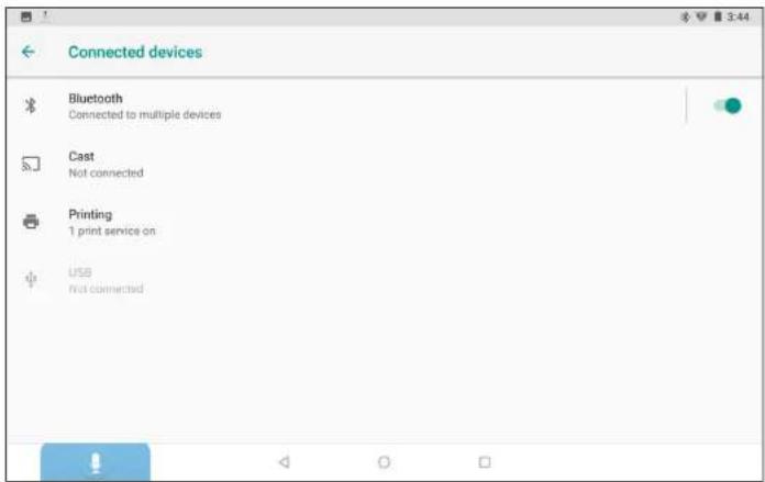 Connected devices Bluetooth Connected to multiple devices Cast Not connected Printing 1 print service on USB Not connected