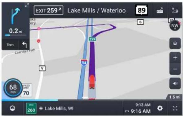 EXIT259↑ Lake Mills / Waterloo 89 0.2 mi Then Cherokee Path V 68 mph 70 259 1.5 mi MUE 260 Lake Mills, WI 9:13 AM STA 9:16 AM