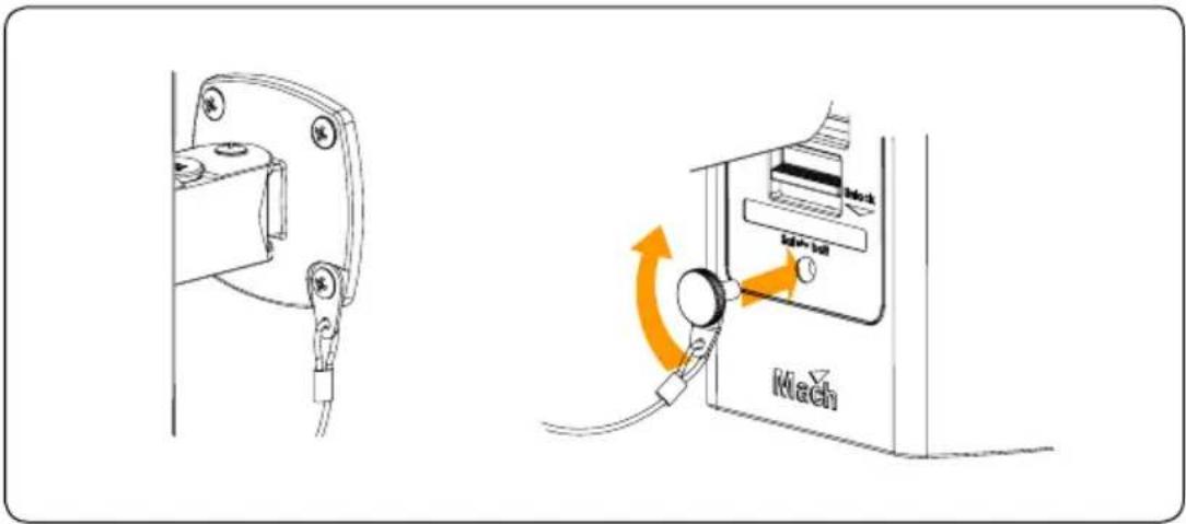 Technical diagram showing a device with a switch labeled 'Mock' and an orange rotation arrow indicating clockwise motion.