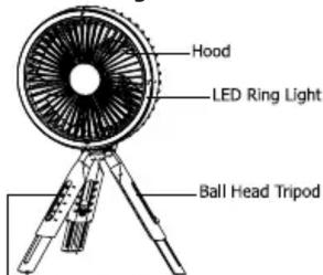 Hood LED Ring Light Ball Head Tripod