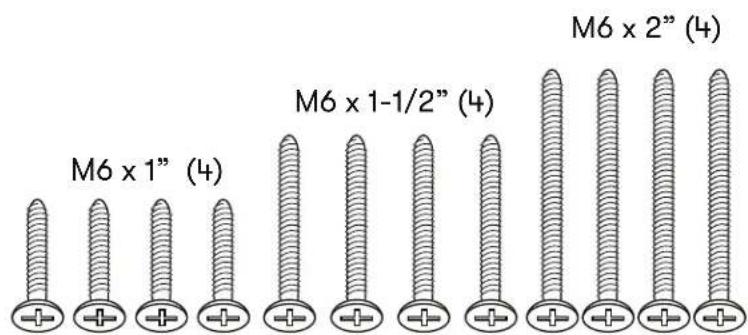 M6 x 1" (4) M6 x 1-1/2" (4) M6 x 2" (4)