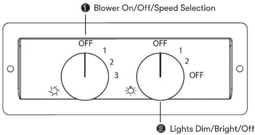 Blower On/Off/Speed Selection OFF 1 2 3 OFF 1 2 OFF Lights Dim/Bright/Off
