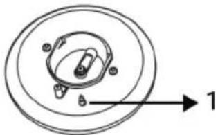 Diagram of a mechanical component with concentric circles and a labeled arrow pointing to the number 1. No text or symbols present.