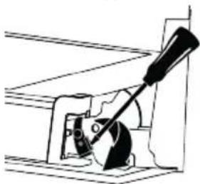 Mechanical diagram showing a lever mechanism with a rotating wheel and guide lever (no text or symbols)