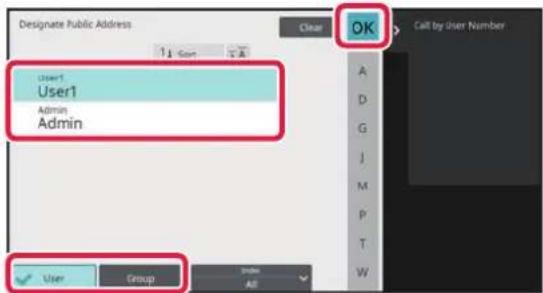 Designate Public Address User1 User1 Admin Admin User Group Index All OK Call by User Number