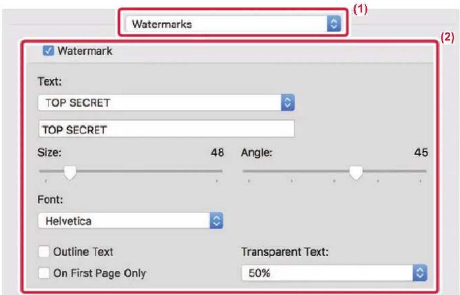 Watermarks Watermark Text: TOP SECRET TOP SECRET Size: 48 Angle: 45 Font: Helvetica Outline Text On First Page Only Transparent Text: 50%