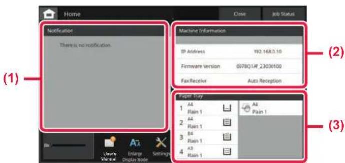 Home Close Job Status Notification There is no notification. Machine Information IP Address 192.168.3.10 Firmware Version 078Q1AF_23030100 Fax Receiver Auto Reception Email Key 1 A4 Plain 1 2 A4 Plain 1 3 B4 Plain 1 4 A3 Plain 1 (1) (2) (3)