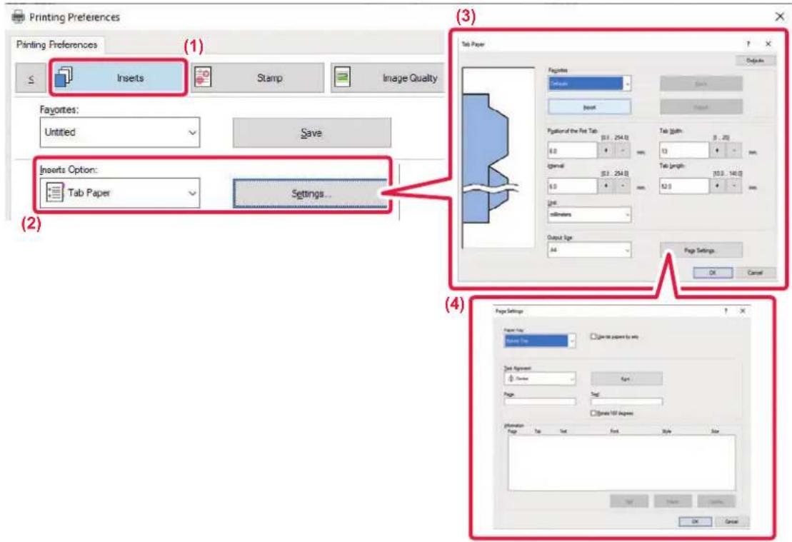 Printing Preferences. Inserts, Stamp, Image Quality. Favorites: Untitled. Save. Inserts Option: Tab Paper. Settings... Tab Paper. Favorites: Cycline. Insert: Positioned the fine Tab. 0.0, 5.0, 10. Page Length: 100.0 - 140.0. 0.0, 5.0, 100.0 - 140.0. Unit: allnesses. Output Size: All. Page Settings..…