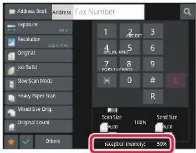 Address Break Address Fax Number Exposure Resolution Original Job Build Slow Scan Mode Heavy Paper Scan Mixed Size Orig. Original Count Others 1 2 3 4 5 6 7 8 9 0 # R Scan Size 100% Sound Size Reception memory: 50%