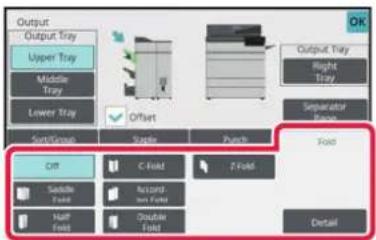 Output Output Tray Upper Tray Middle Tray Lower Tray Set/Group Copy Paints Load Off C-Field Z-Field Saddle Field Aboard Box Field HAPP Fold Double Fold Detail