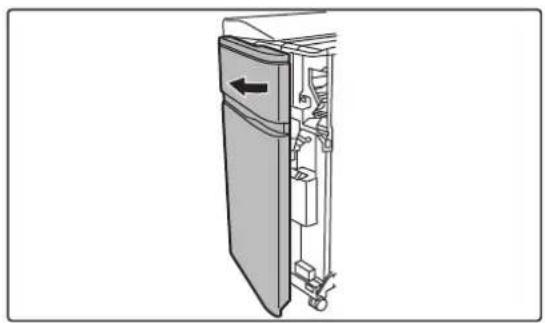 Diagram of a refrigerator interior showing internal compartments and handrails.