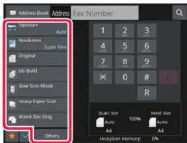 Address Book Address Fax Number Exposure Auto Resolution Super Fine Original Job Build Slow Scan Mode Heavy Paper Scan Mixed Size Orig. Others 1 2 3 4 5 6 7 8 9 × 0 # R Start Size Auto 100% Send Size Auto A4 A4 reception memory: 0%