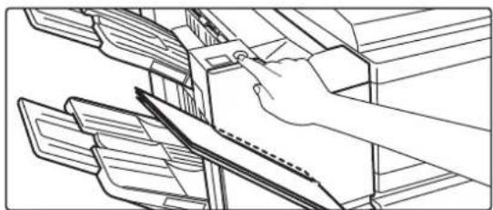 Line drawing of a hand inserting a folder into a file (no text or symbols)