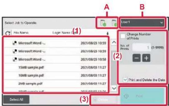 Select Job to Operate File Name Login Name Light (1) Microsoft Word ~ 2021/08/23 10:59 Microsoft Word ~ 2021/08/23 10:59 Microsoft Word ~ 2021/08/23 10:58 15MB sample.pdf 2021/08/03 11:27 10MB sample.pdf 2021/08/03 11:27 2MB sample.pdf 2021/08/03 11:27 (2) User-1 Change Number of Prints No. of Print…