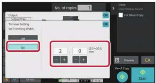 No. of copies 1 Output Outflow Draw Trimmer Setting Set Trimming Width. Fill On 2 0 (2.0~20.0) mm - + - + Drane Inner Shadow Around Full Bleed Copy Preview CA Proof Copy Start