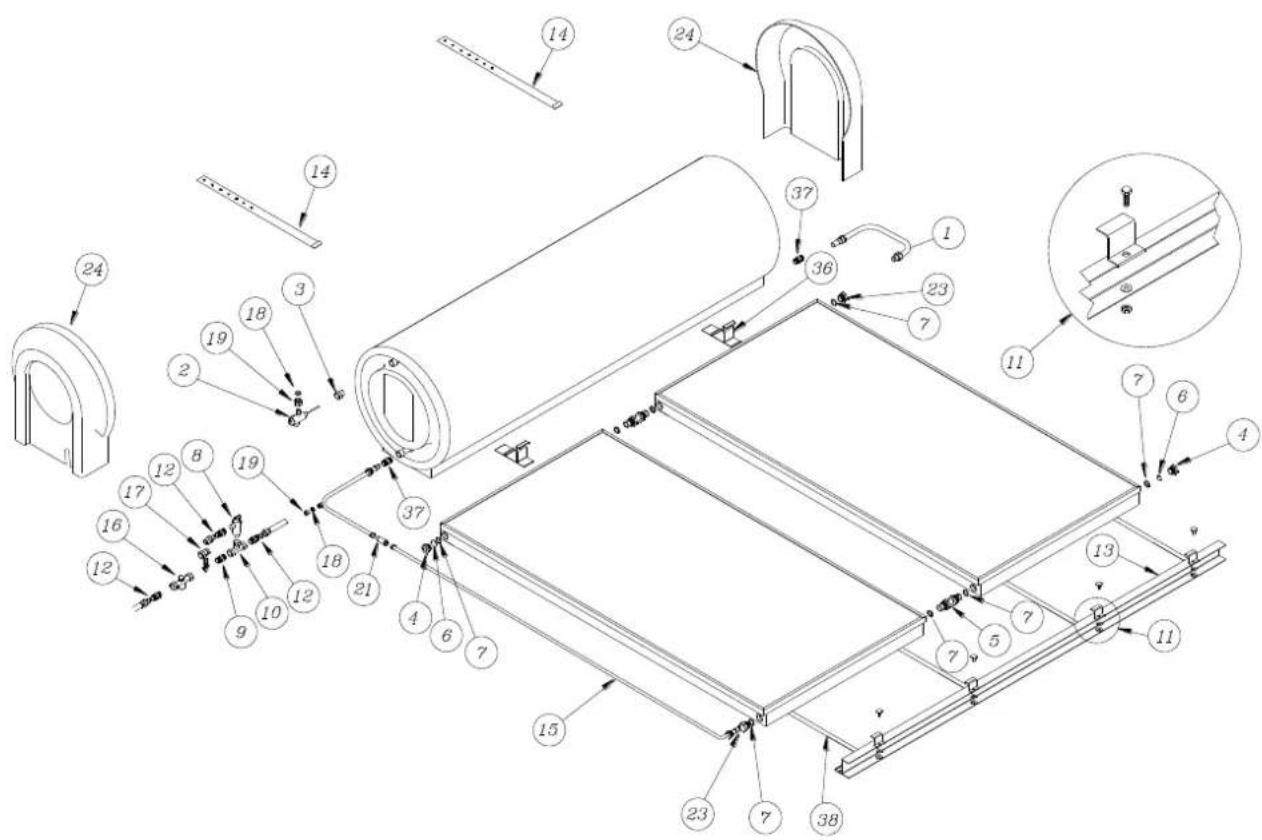 Technical diagram of a mechanical assembly with numbered components and labeled parts