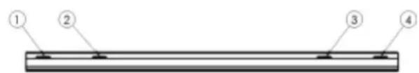 Diagram showing four labeled components on a horizontal line, likely representing a mechanical or structural assembly.