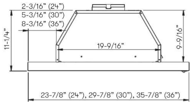 2-3/16" (24") 5-3/16" (30") 8-3/16" (36") 11-1/4" 19-9/16" 9-9/16" 23-7/8" (24"), 29-7/8" (30"), 35-7/8" (36")