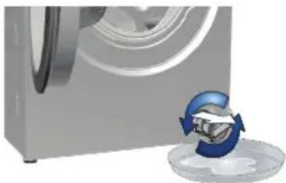 3D illustration of a washing machine with a blue circular component inserted, showing internal components (no text or symbols).