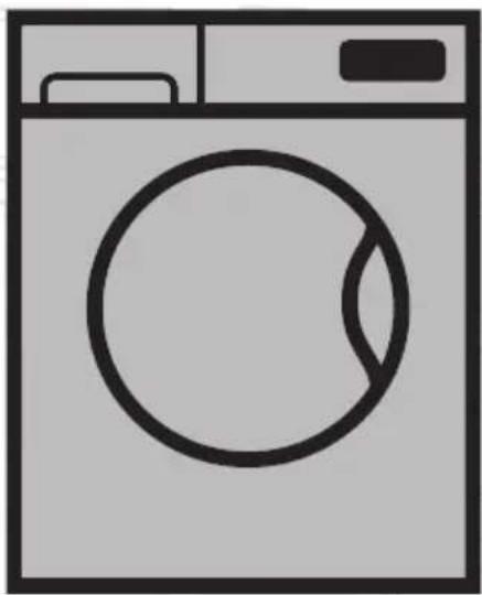 Simple line drawing of a washing machine with a circular button.