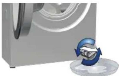 Illustration of a washing machine with a blue circular component and a circular base; no text or symbols.