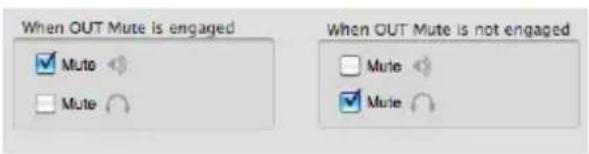 When OUT Mute is engaged ✓ Mute □ Mute ○ When OUT Mute is not engaged □ Mute ✓ Mute ○