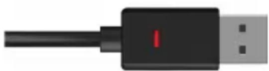 Close-up of a black USB connector with a red indicator light (no text or symbols visible)