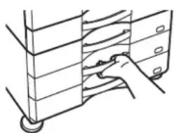 Line drawing of a hand interacting with a ladder inside a container (no text or symbols).