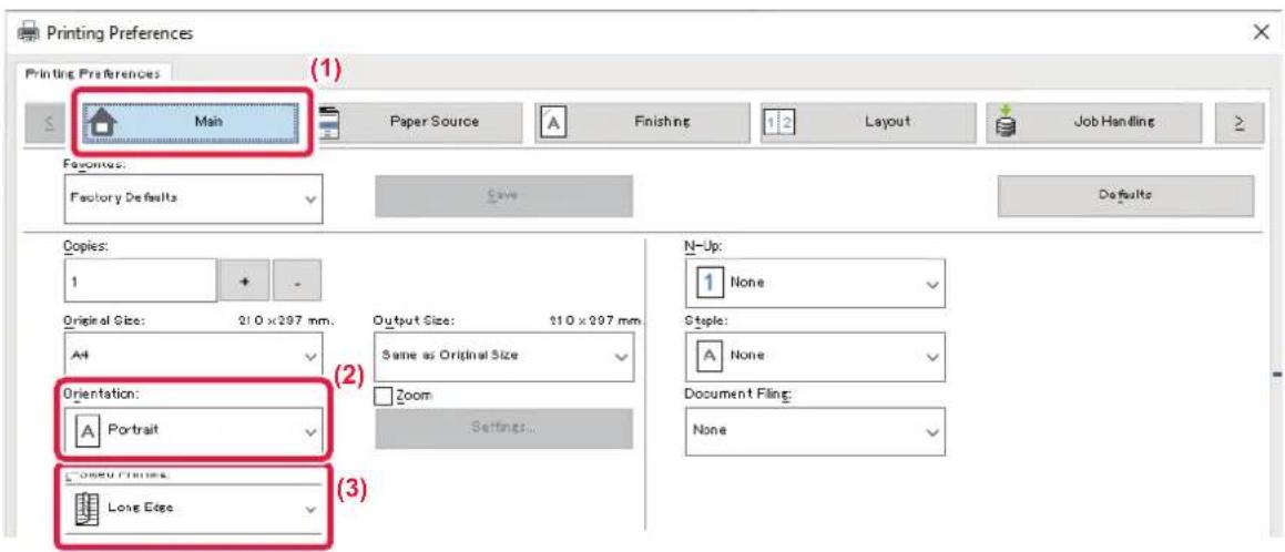 Printing Preferences Printing Preferences (1) Main Paper Source Finishing Layout Job Handling Favorites: Factory Defaults Copies: 1 + - Original Size: 210 x 297 mm. A4 Orientation: Portrait Long Edge Output Size: 210 x 297 mm. Same as Original Size Zoom Settings... N-Up: None Staple: None Document F…