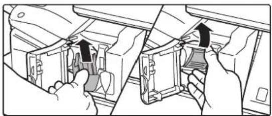 Diagram showing two hands installing or adjusting a mechanical component, with no visible text or symbols.