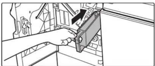 Line drawing of a hand operating a mechanical device with a black arrow indicating the component (no text or symbols present)