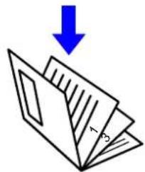 Illustration of a folded document with a blue downward arrow indicating compression (no text or symbols).