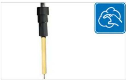 Close-up of a black and yellow tool tip with a blue icon showing a brain (no text or symbols on the tool itself)