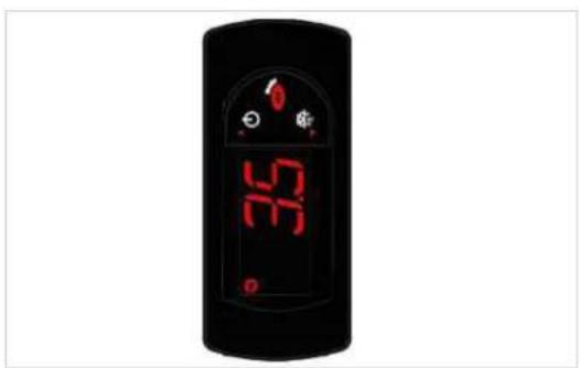 Digital red LED display showing '25' and '75', mounted on a black cylindrical device, no readable symbols or text.