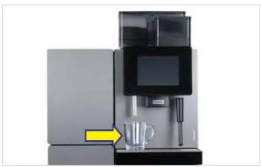 Modern coffee machine with digital display and glass mug, no visible text or symbols