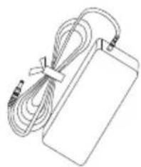 Line drawing of a medical device with a coiled cable and attached rectangular tag (no text or symbols)