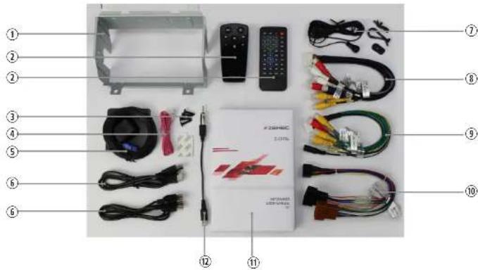 Labeled diagram of electronic device components including front panel, controllers, and cable assemblies with numbered parts