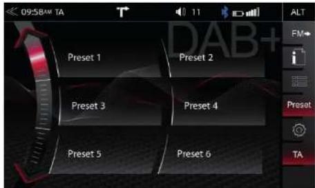 09:58AM TA Preset 1 Preset 2 Preset 3 Preset 4 Preset 5 Preset 6 ALT FM+ Preset TA