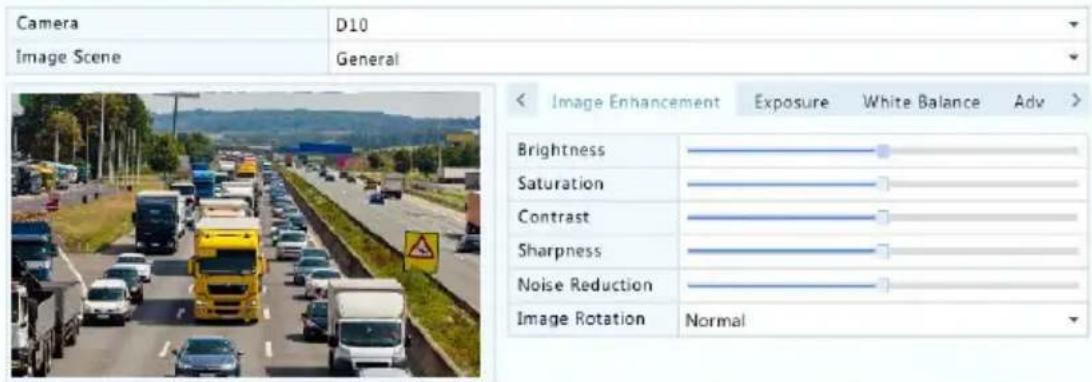 Camera D10 Image Scene General < Image Enhancement Exposure White Balance Adv > Brightness Saturation Contrast Sharpness Noise Reduction Image Rotation Normal