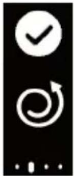 Pure black-and-white icons showing a checkmark inside a circle and a curved arrow inside a spiral (no text or symbols)