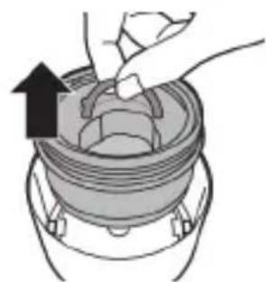 Diagram of a hand pressing down on a mechanical component with an arrow indicating motion.