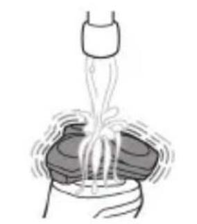 Illustration of a person pouring liquid from a bottle into a container (no text or symbols).
